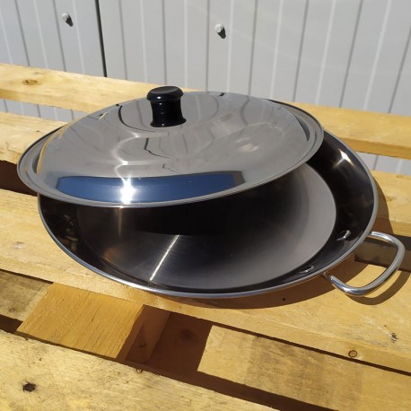 Plat à Paella en inox 40cm + couvercle - Spécial induction